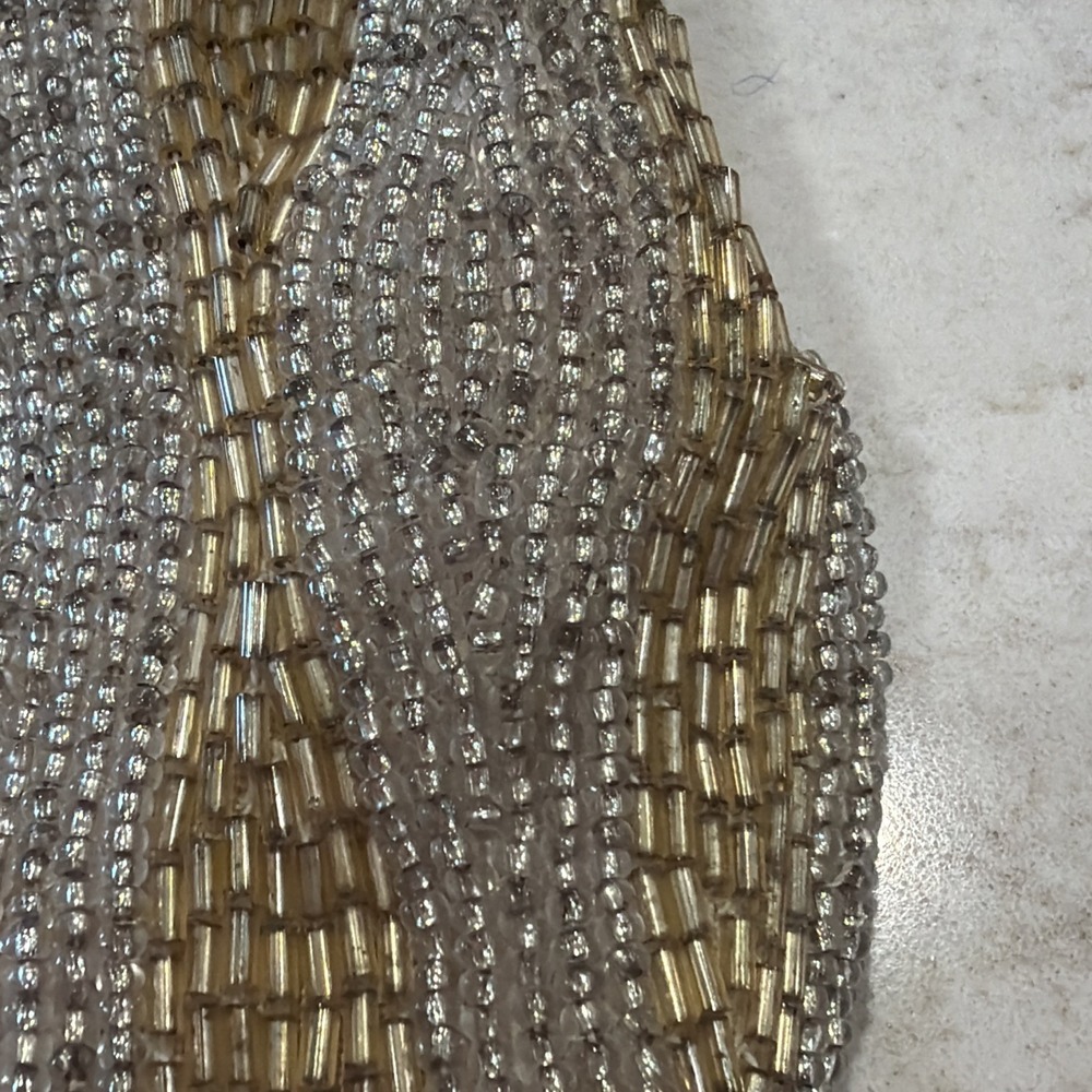 Vintage Delill Beaded Evening Bag Seed Bead Purse Silver &Gold Detachable Chain - Picture 3 of 16